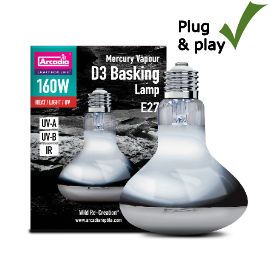 Reptielen UV & warmtelamp (combinatielamp) nodig? Arcadia - D3 UV Basking Lamp - 160 Watt kopen? | RSMA160E27 | 844046013286